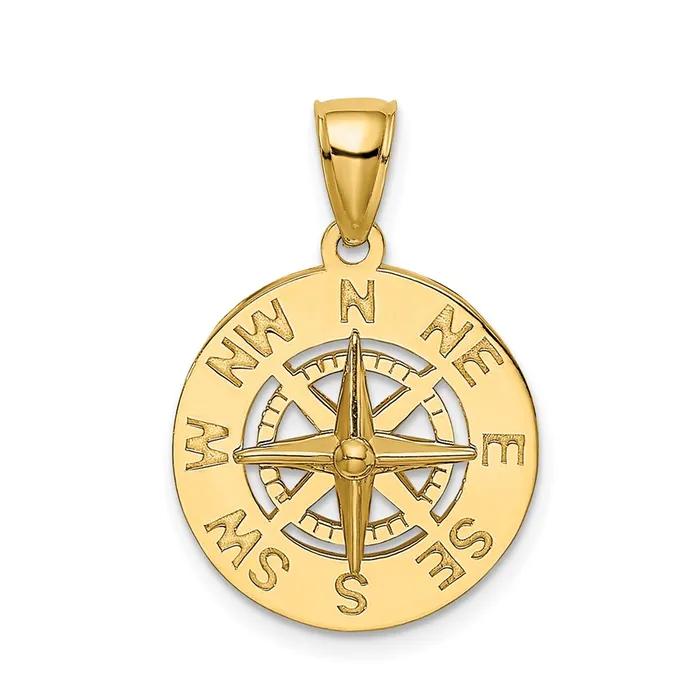 14K Nautical Compass Charm TreasureFineJewelers Charm Necklaces