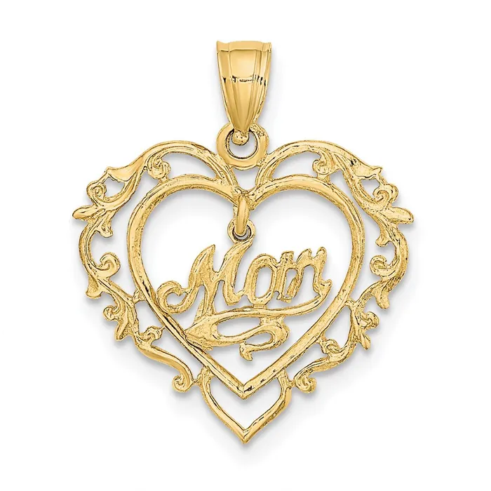 14K Polished MOM Dangle in Fancy Heart Pendant TreasureFineJewelers Necklaces 14K Polished MOM Dangle in Fancy Heart Pendant TreasureFineJewelers Necklaces