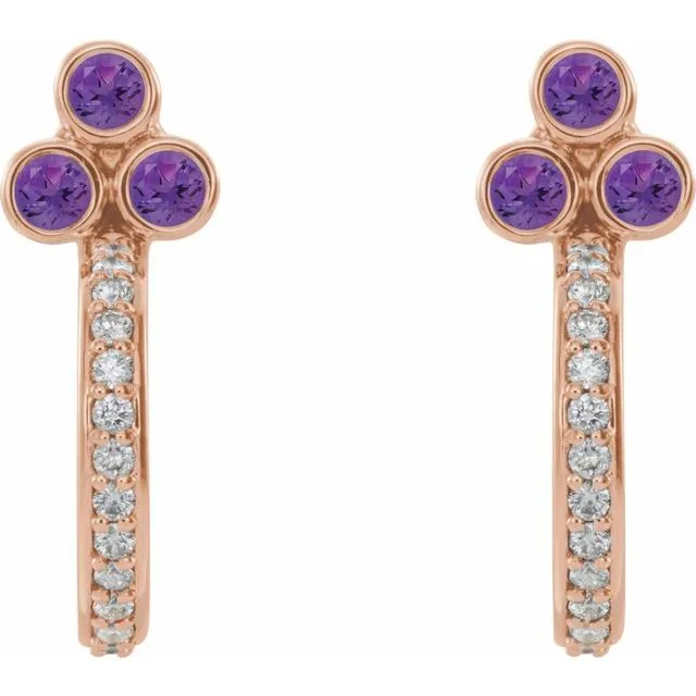 14K Rose Amethyst 14 CTW Diamond JHoop Earrings TreasureFineJewelers Earrings