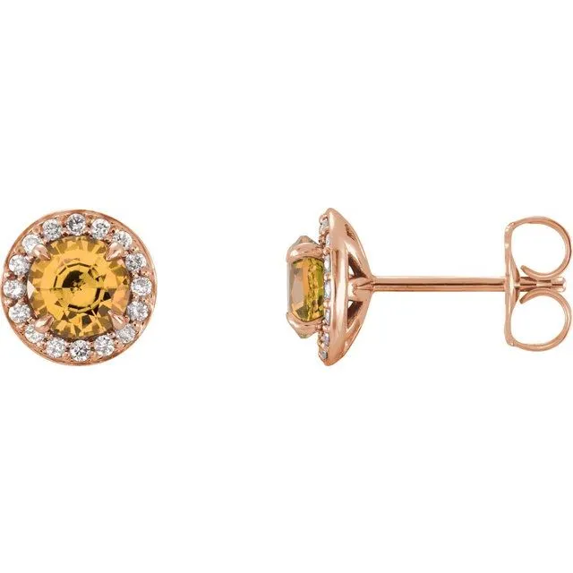 14K Rose Gold 5 mm Natural Citrine 18 CTW Natural Diamond Earrings TreasureFineJewelers Earrings 14K Rose Gold 5 mm Natural Citrine 18 CTW Natural Diamond Earrings TreasureFineJewelers Earrings