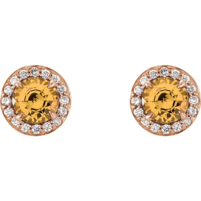 14K Rose Gold 5 mm Natural Citrine 18 CTW Natural Diamond Earrings TreasureFineJewelers Earrings