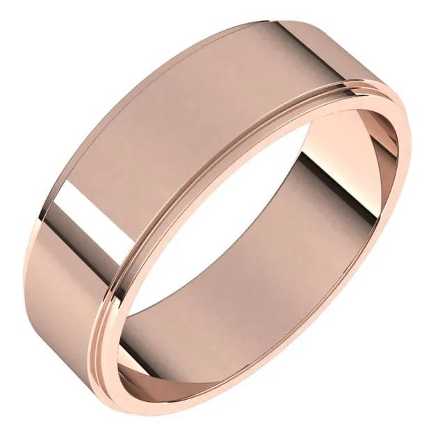 14K Rose Gold 6 mm Standard Weight Flat Edge Wedding Band TreasureFineJewelers Rings