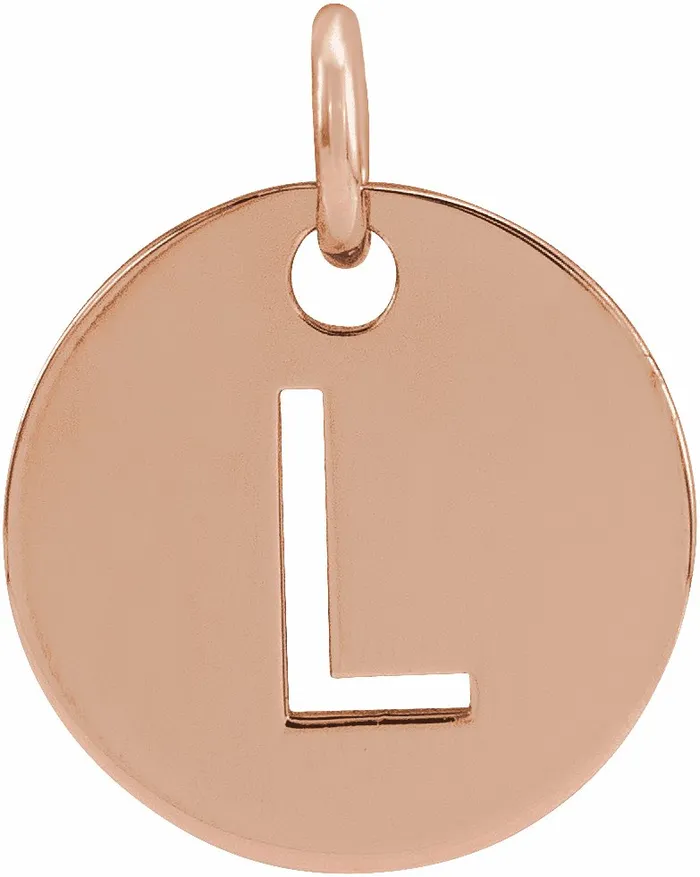 14K Rose Gold Initial L 10 mm Disc Pendant TreasureFineJewelers Necklaces 14K Rose Gold Initial L 10 mm Disc Pendant TreasureFineJewelers Necklaces