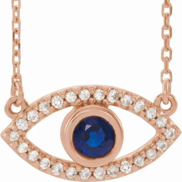 14K Rose Gold Natural Blue Sapphire Natural White Gold Sapphire Evil Eye 18 Necklace TreasureFineJewelers Necklaces 14K Rose Gold Natural Blue Sapphire Natural White Gold Sapphire Evil Eye 18 Necklace TreasureFineJewelers Necklaces
