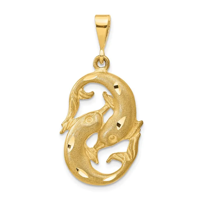 14k Satin Diamondcut Pisces Zodiac Charm TreasureFineJewelers Charm Necklaces 14k Satin Diamondcut Pisces Zodiac Charm TreasureFineJewelers Charm Necklaces