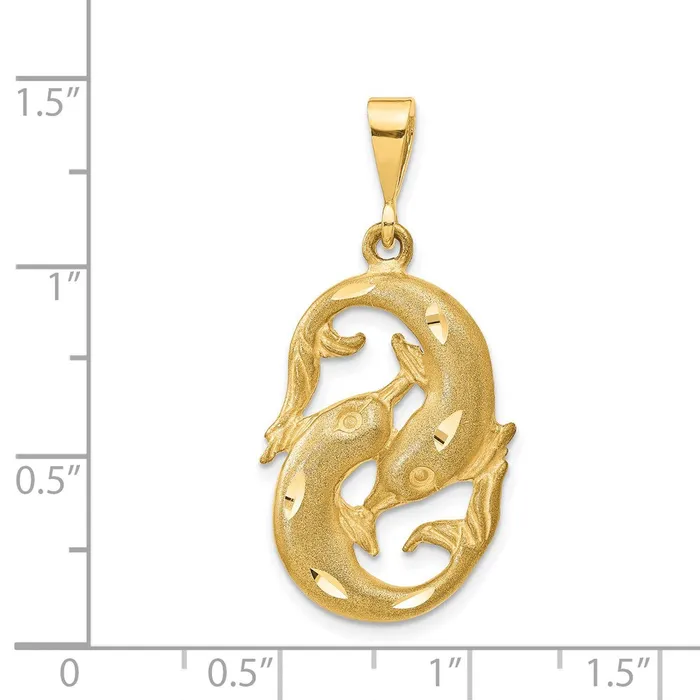 14k Satin Diamondcut Pisces Zodiac Charm TreasureFineJewelers Charm Necklaces