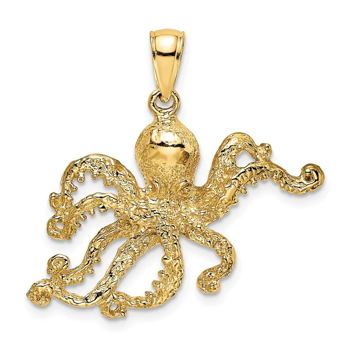 14K Textured Octopus Charm TreasureFineJewelers Charm Necklaces