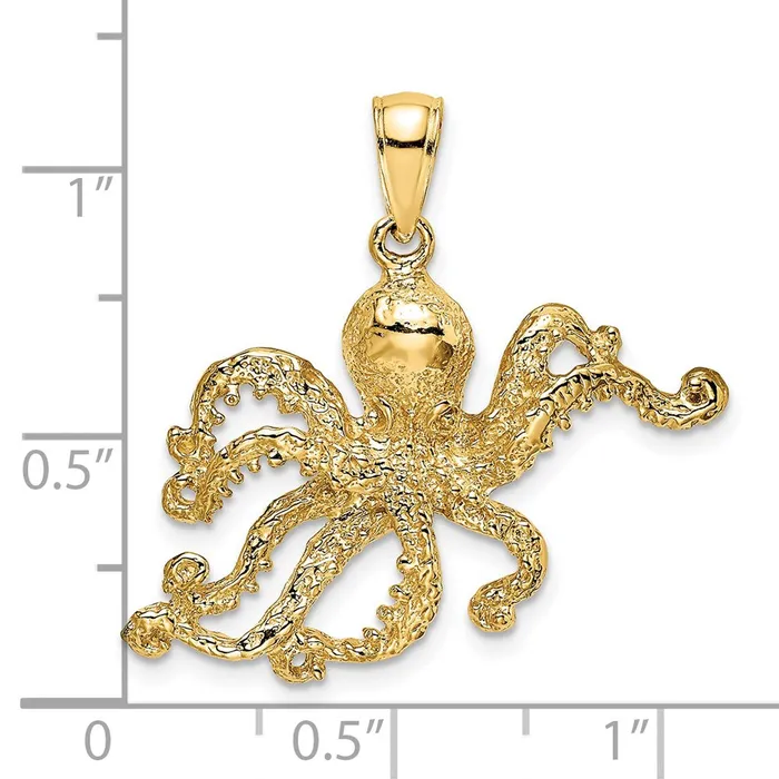 14K Textured Octopus Charm TreasureFineJewelers Charm Necklaces