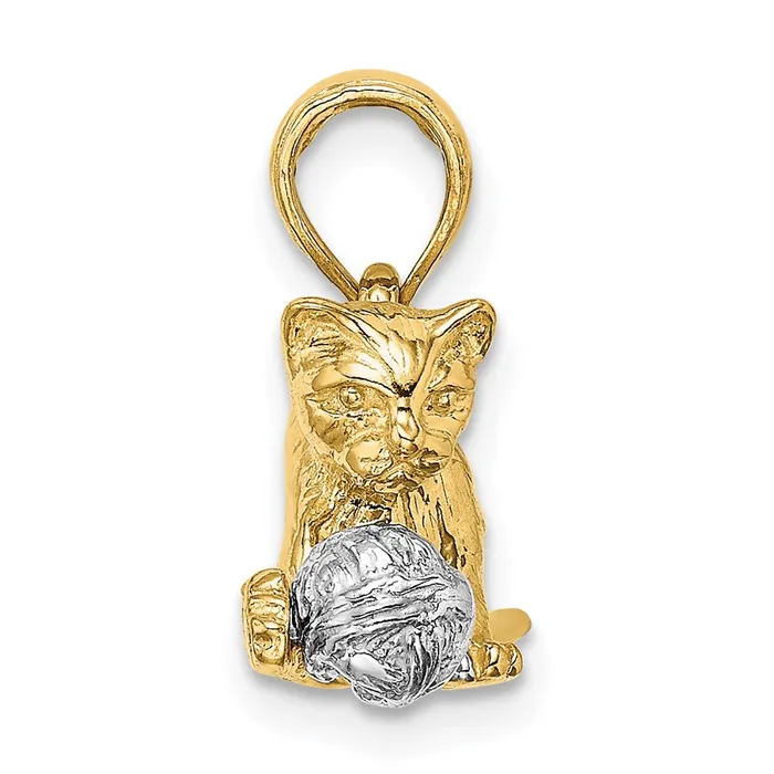 14k TwoTone 3D Cat Playing with Moveable Ball Charm TreasureFineJewelers Charm Necklaces