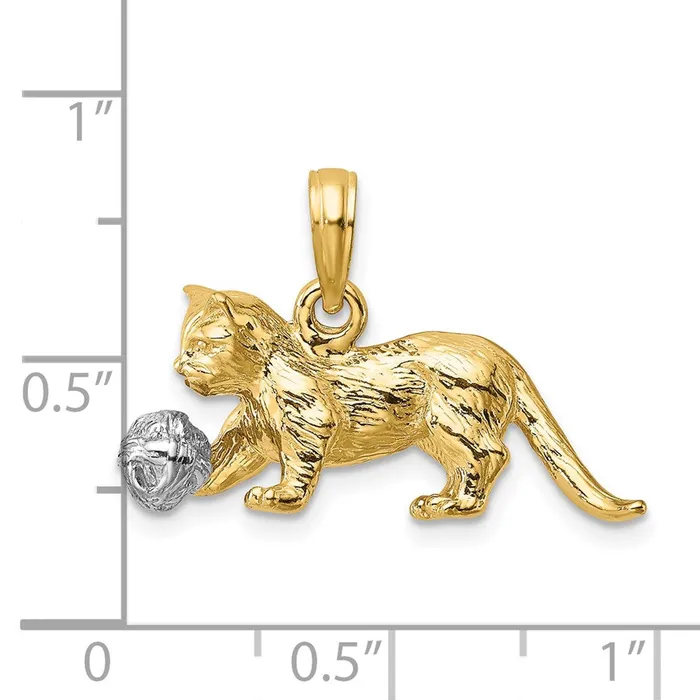 14k TwoTone 3D Cat Playing with Moveable Ball Charm TreasureFineJewelers Charm Necklaces