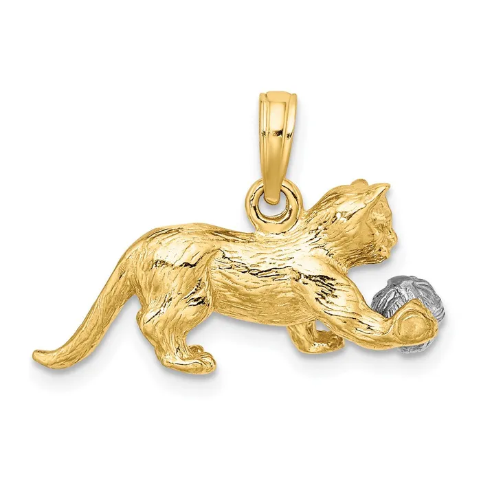 14k TwoTone 3D Cat Playing with Moveable Ball Charm TreasureFineJewelers Charm Necklaces