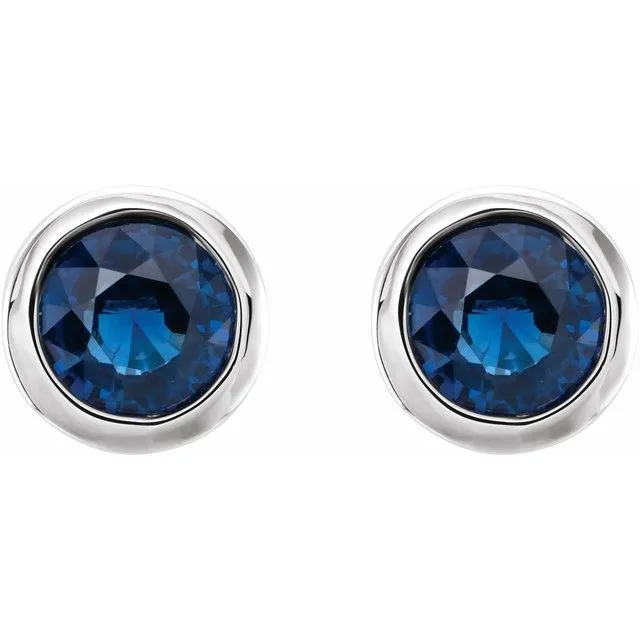 14K White 4 mm Round LabCreated Blue Sapphire Birthstone Earrings TreasureFineJewelers Earrings