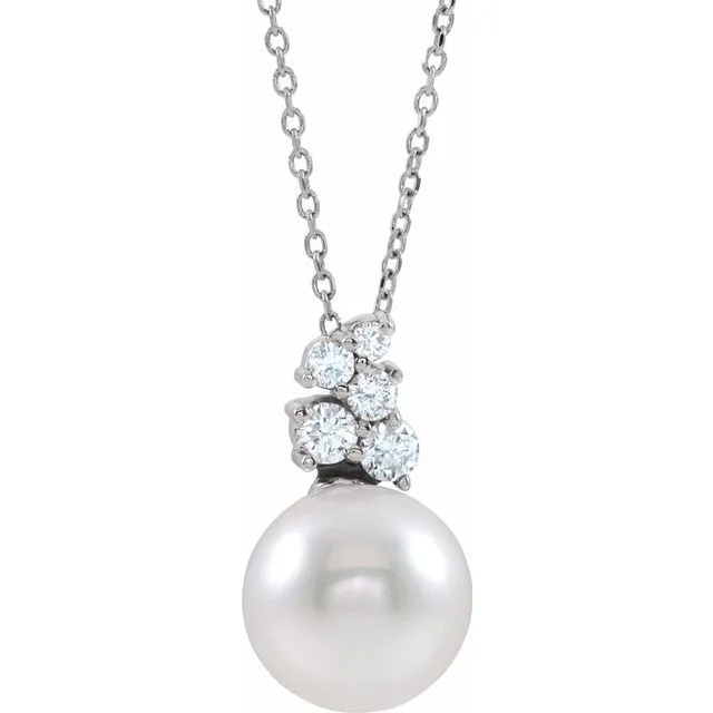 14K White Freshwater Cultured Pearl 14 CTW Diamond 1618 Necklace TreasureFineJewelers Necklaces 14K White Freshwater Cultured Pearl 14 CTW Diamond 1618 Necklace TreasureFineJewelers Necklaces