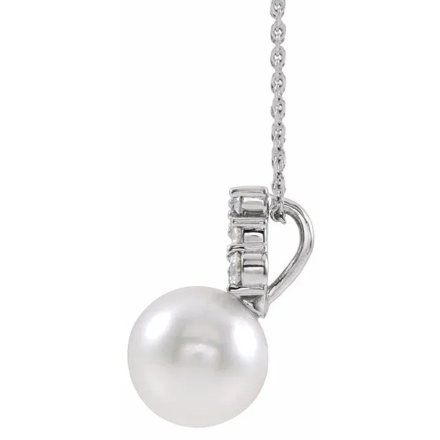 14K White Freshwater Cultured Pearl 14 CTW Diamond 1618 Necklace TreasureFineJewelers Necklaces