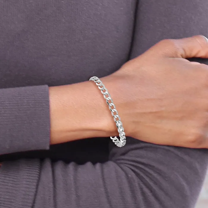 14K White Gold 7 inch 525mm SemiSolid Curb with Lobster Clasp Bracelet TreasureFineJewelers Bracelets