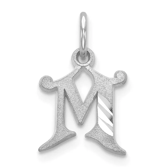14k White Gold Diamondcut Letter M Initial Charm TreasureFineJewelers Charm Necklaces