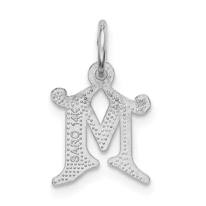 14k White Gold Diamondcut Letter M Initial Charm TreasureFineJewelers Charm Necklaces