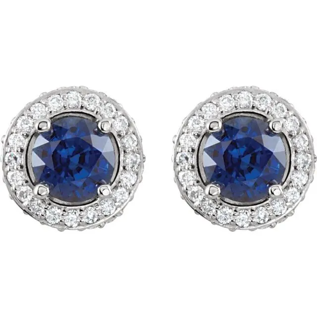 14K White Gold Natural Blue Sapphire 13 CTW Natural Diamond Earrings TreasureFineJewelers Earrings
