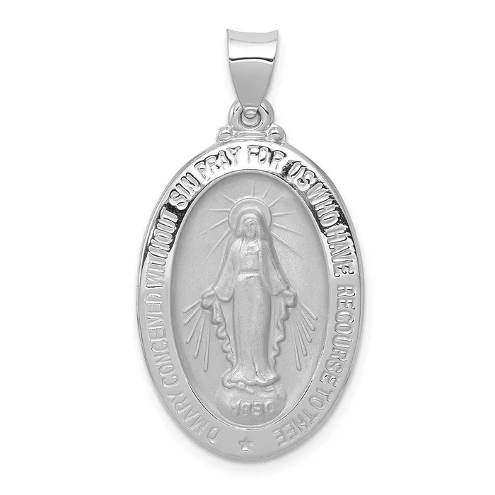 14k White Gold PolishedSatin Miraculous Medal Hollow Pendant TreasureFineJewelers Necklaces 14k White Gold PolishedSatin Miraculous Medal Hollow Pendant TreasureFineJewelers Necklaces