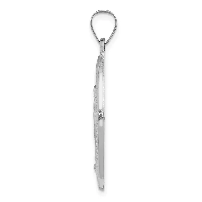 14k White Gold PolishedSatin Miraculous Medal Hollow Pendant TreasureFineJewelers Necklaces