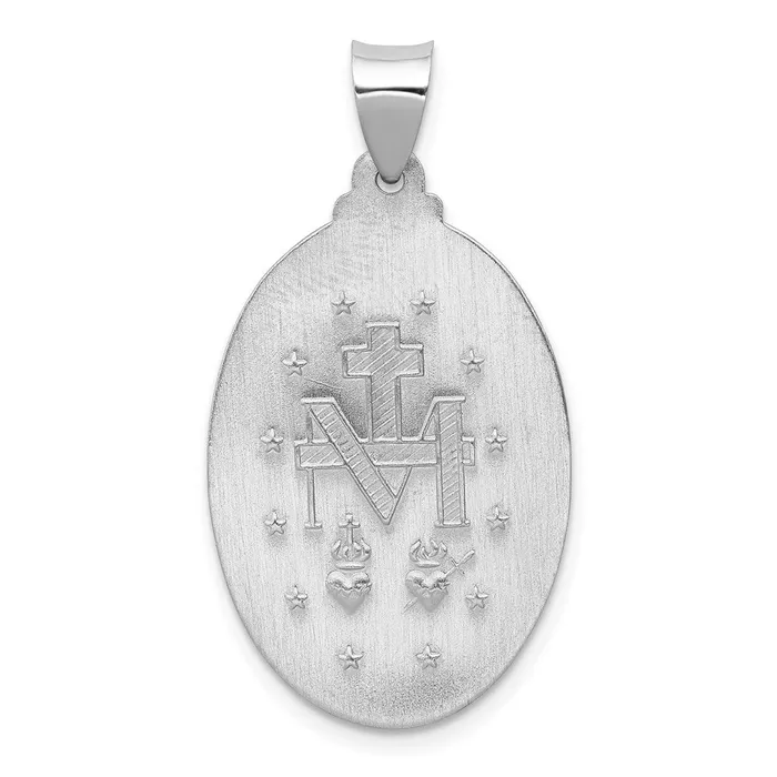 14k White Gold PolishedSatin Miraculous Medal Hollow Pendant TreasureFineJewelers Necklaces