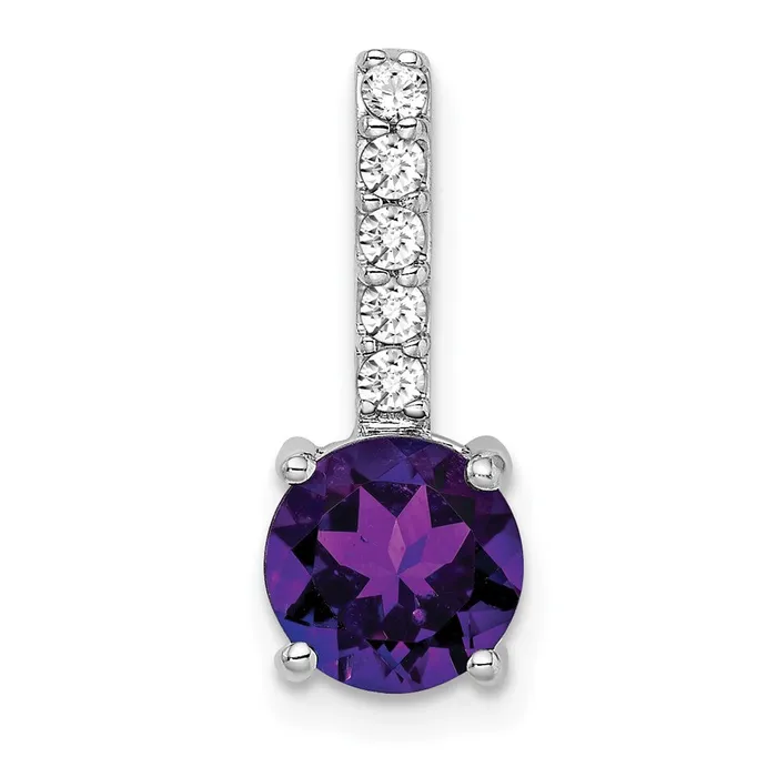 14k White Gold Round Amethyst and Diamond Pendant TreasureFineJewelers Necklaces 14k White Gold Round Amethyst and Diamond Pendant TreasureFineJewelers Necklaces