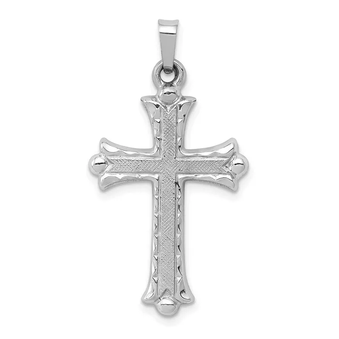 14K White Gold Textured and Polished Fleur de lis Cross Pendant TreasureFineJewelers Necklaces 14K White Gold Textured and Polished Fleur de lis Cross Pendant TreasureFineJewelers Necklaces