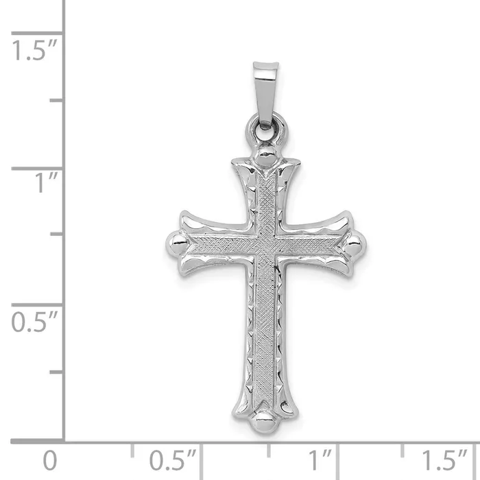 14K White Gold Textured and Polished Fleur de lis Cross Pendant TreasureFineJewelers Necklaces