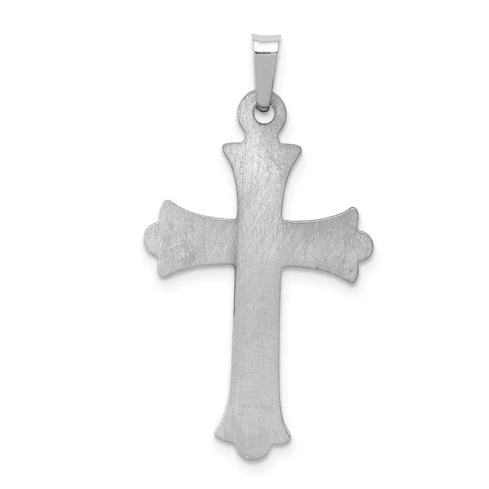 14K White Gold Textured and Polished Fleur de lis Cross Pendant TreasureFineJewelers Necklaces