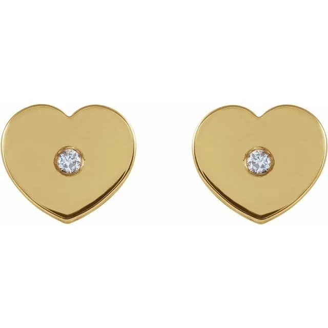 14K Yellow 01 CTW Diamond Solitaire Heart Youth Earrings TreasureFineJewelers Earrings