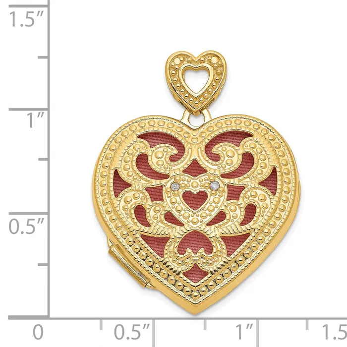 14k Yellow Gold 24mm w Diamond Vintage Heart Locket TreasureFineJewelers Necklaces