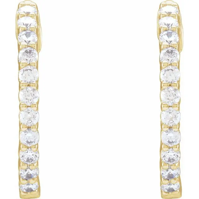 14K Yellow Gold 34 CTW Natural Diamond InsideOutside Hinged 172 mm Hoop Earrings TreasureFineJewelers Earrings