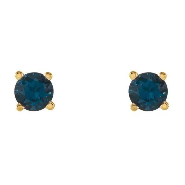14K Yellow Gold 4 mm Natural London Blue Topaz Stud Earrings with Friction Post TreasureFineJewelers Earrings
