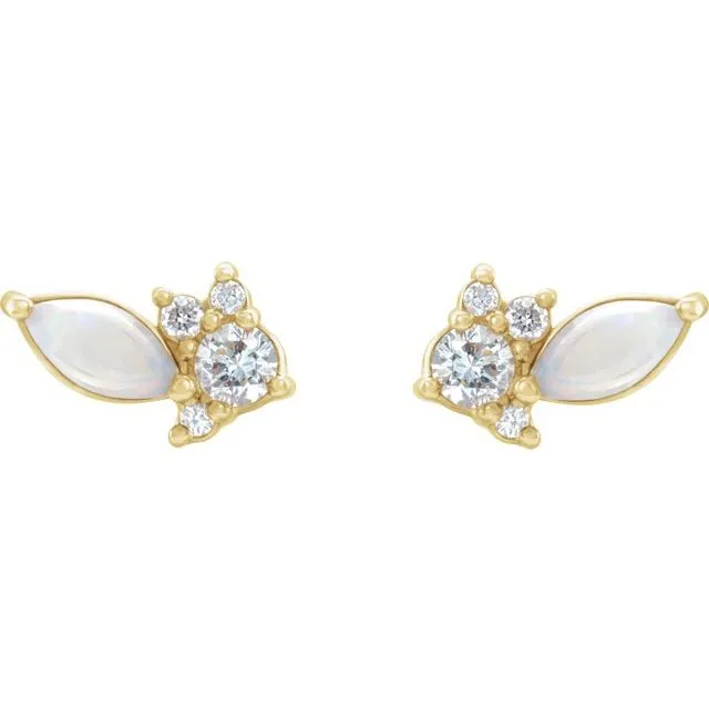 14K Yellow Gold Australian Natural White Gold Opal 16 CTW Natural Diamond Cluster Earrings TreasureFineJewelers Earrings