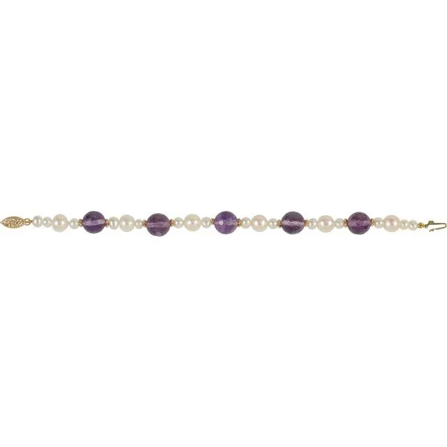 14K Yellow Gold Freshwater Cultured Pearl Amethyst 75 Bracelet TreasureFineJewelers Bracelets