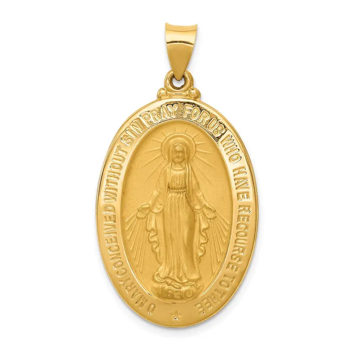 14k Yellow Gold Hollow Polished And Satin Miraculous Medal Pendant TreasureFineJewelers Necklaces