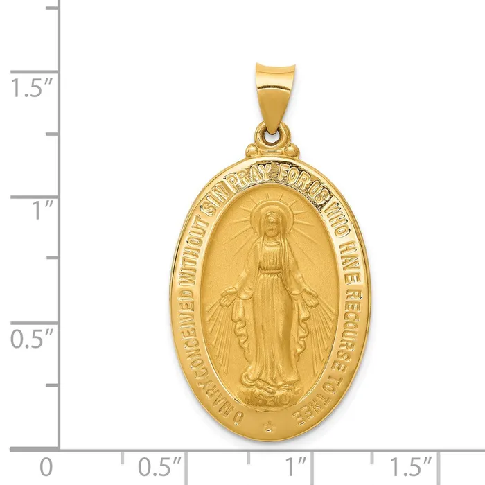 14k Yellow Gold Hollow Polished And Satin Miraculous Medal Pendant TreasureFineJewelers Necklaces