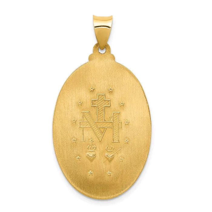 14k Yellow Gold Hollow Polished And Satin Miraculous Medal Pendant TreasureFineJewelers Necklaces