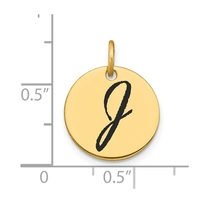 14k Yellow Gold Polished Black Enamel Letter J Initial Disk Charm TreasureFineJewelers Charm Necklaces