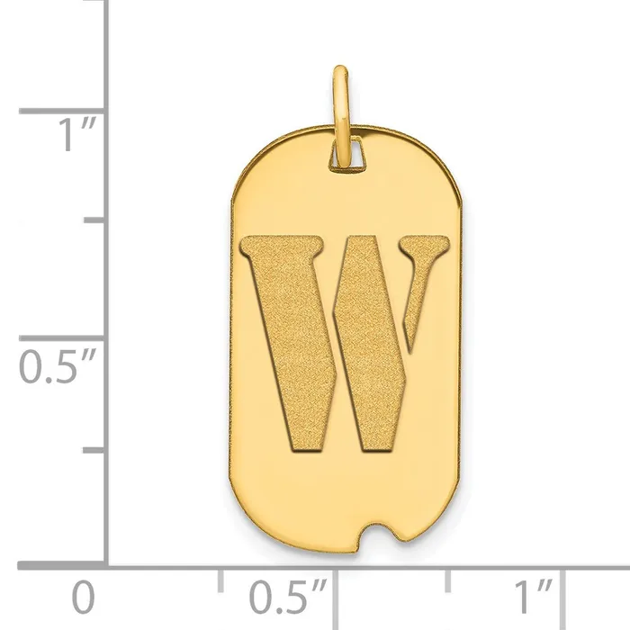 14k Yellow Gold Polished Letter W Initial Dog Tag Pendant TreasureFineJewelers Necklaces