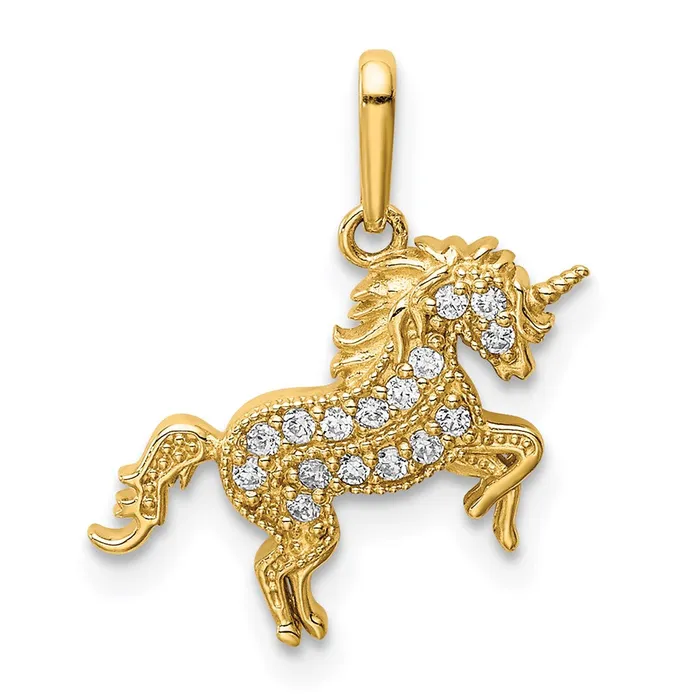 14k Yellow Gold Rearing Unicorn CZ Pendant TreasureFineJewelers PreStyled Sets 14k Yellow Gold Rearing Unicorn CZ Pendant TreasureFineJewelers PreStyled Sets
