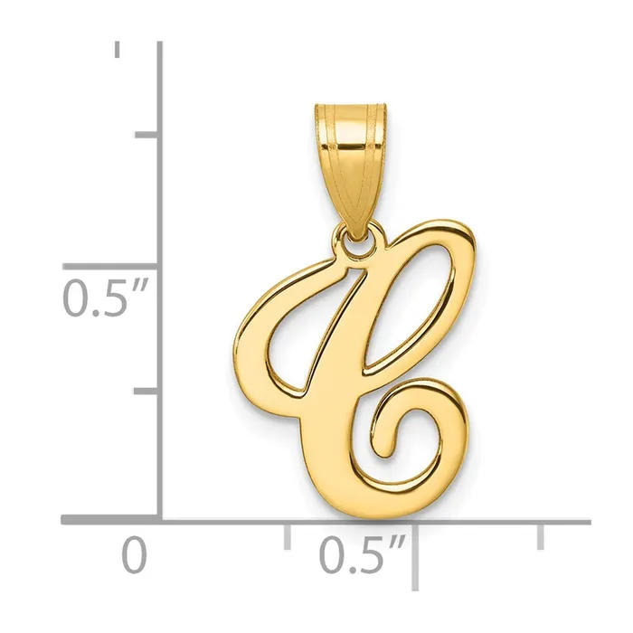 14k Yellow Gold Script Letter C Initial Pendant TreasureFineJewelers Necklaces