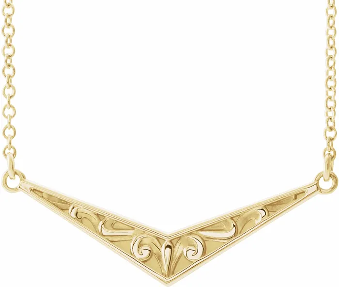 14K Yellow Gold Sculptural V 16 Necklace TreasureFineJewelers Necklaces