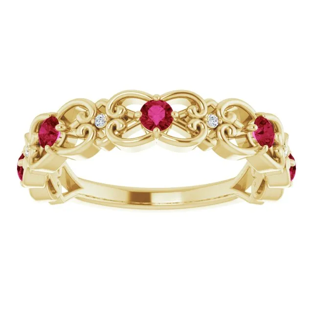 14K Yellow LabGrown Ruby 02 CTW Natural Diamond Scroll Ring TreasureFineJeweler Rings