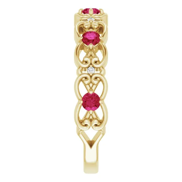14K Yellow LabGrown Ruby 02 CTW Natural Diamond Scroll Ring TreasureFineJeweler Rings