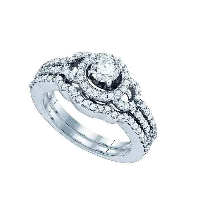 14kt white gold womens round diamond halo bridal wedding engagement ring band set 100 cttw72552 North Arrow Shop Rings 14kt white gold womens round diamond halo bridal wedding engagement ring band set 100 cttw72552 North Arrow Shop Rings