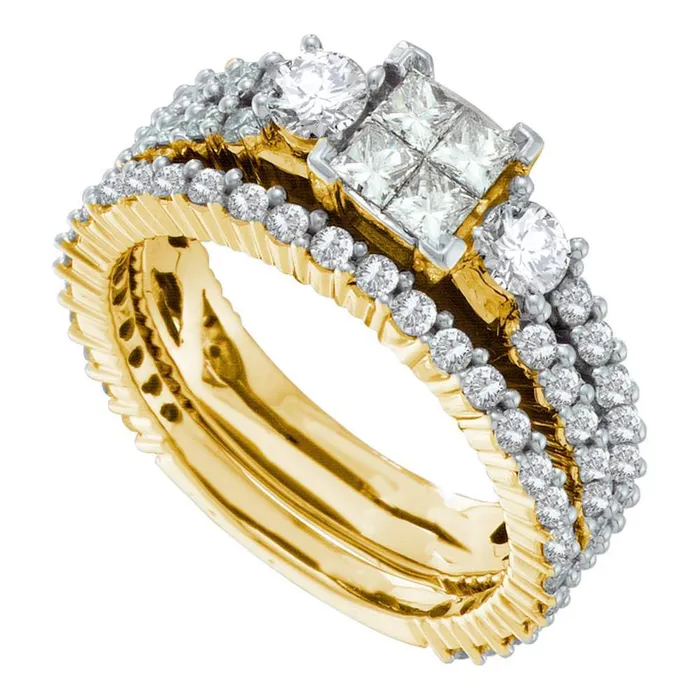 14kt yellow gold womens princess diamond cluster 3 piece bridal wedding engagement ring band set 200 cttw41721 North Arrow Shop Rings 14kt yellow gold womens princess diamond cluster 3 piece bridal wedding engagement ring band set 200 cttw41721 North Arrow Shop Rings