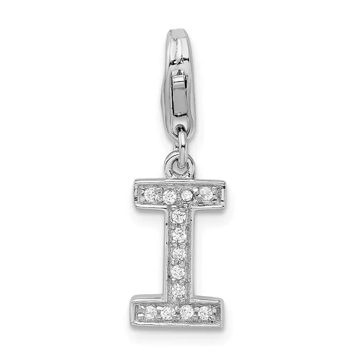 Amore La Vita Sterling Silver Rhodiumplated Polished CZ Letter I Initial Charm with Fancy Lobster Clasp TreasureFineJewelers Necklaces Amore La Vita Sterling Silver Rhodiumplated Polished CZ Letter I Initial Charm with Fancy Lobster Clasp TreasureFineJewelers Necklaces