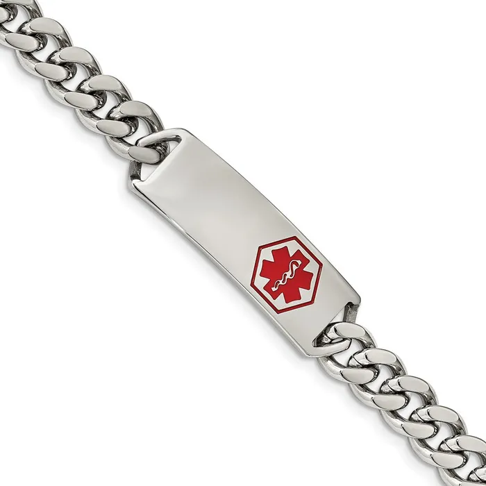 Bracelets Chisel Stainless Steel Polished with Red Enamel Medical ID 8 inch Curb Chain Bracelet TreasureFineJewelers Bracelets Chisel Stainless Steel Polished with Red Enamel Medical ID 8 inch Curb Chain Bracelet TreasureFineJewelers