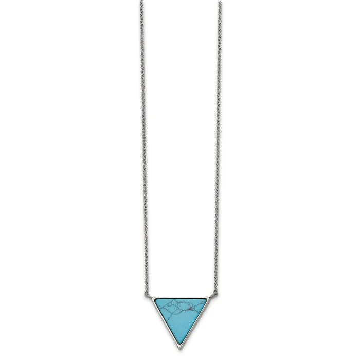Bracelets Stainless Steel Polished wReconstructed Howlite Triangle w2in ext Neckla TreasureFineJewelers Bracelets Stainless Steel Polished wReconstructed Howlite Triangle w2in ext Neckla TreasureFineJewelers